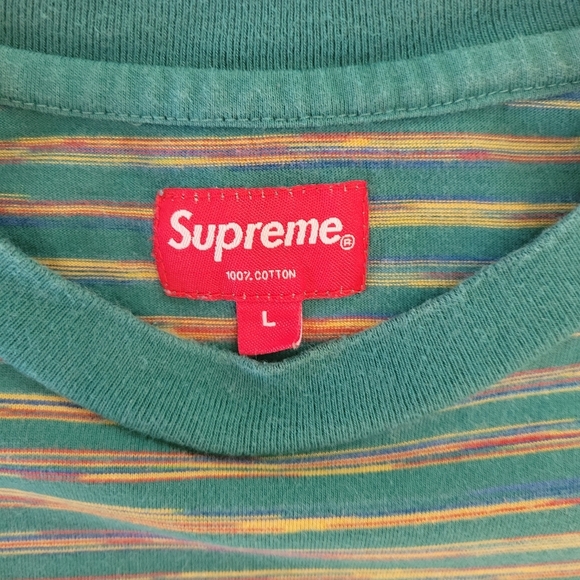 Supreme New‎ York Static Stripe Short Sleeve T Shirt Large Green 100% Cotton - Picture 5 of 12